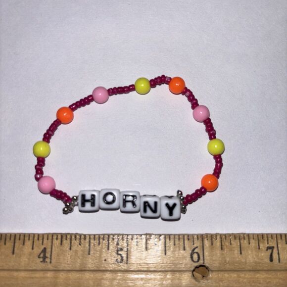 Multicolor “Horny” Bracelet Adult Humor Beaded Handmade Naughty Accessories - Picture 1 of 4